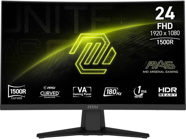 MSI 24 inch (23.6" viewable) Full HD 180Hz AMD FreeSync HDR Ready 1ms 1500R 105% sRGB Anti-Glare Curved Gaming Computer Monitor Frameless Design for both Work and Gaming